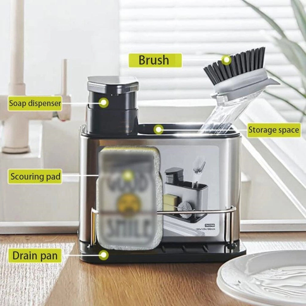 Trade Shop - Dispenser Di Sapone Cucina Da Appoggio Manuale In Acciaio Contenitore Da 400 Ml -