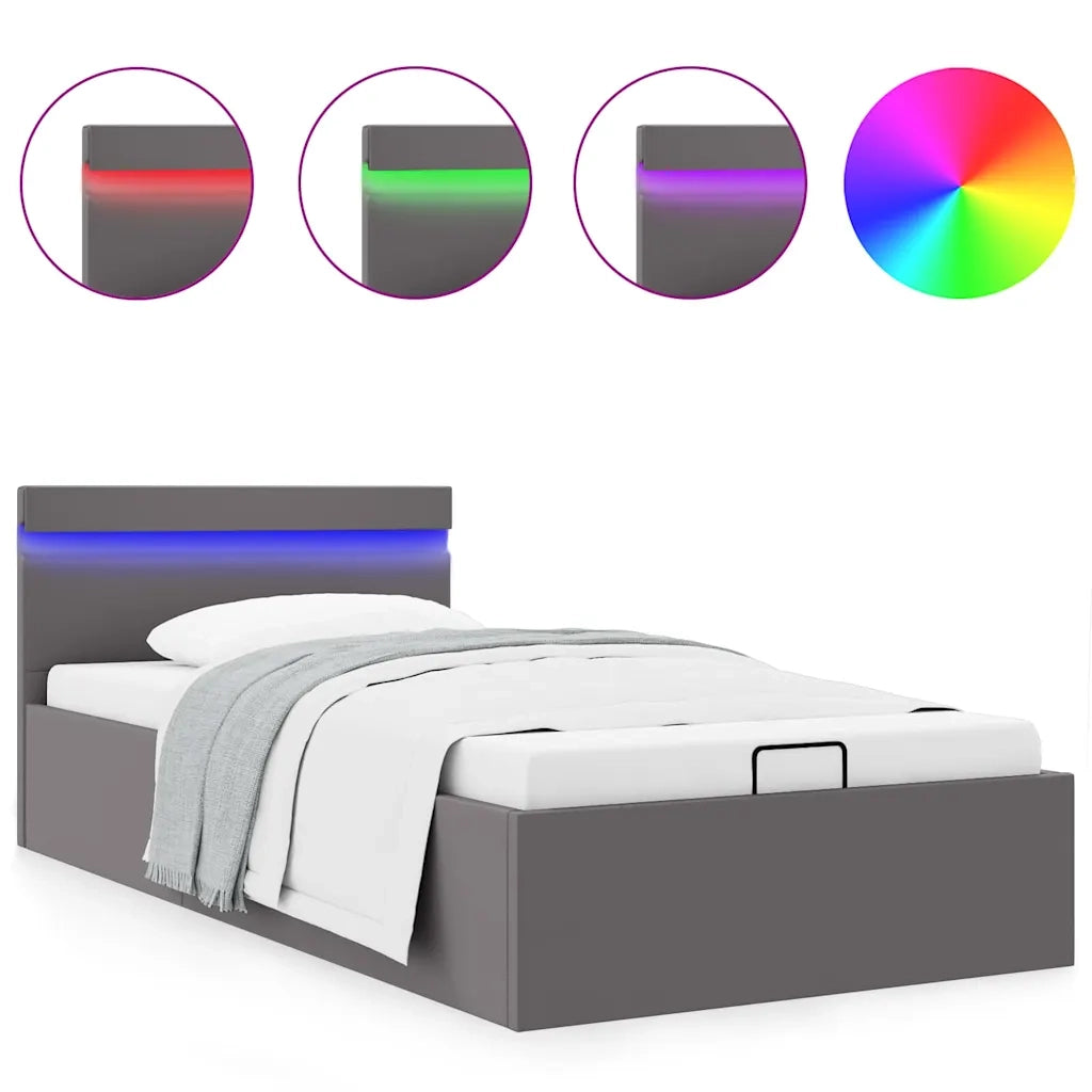 Giroletto Contenitore Idraulico LED-Struttura Letto Grigio Similpelle 90x200 cm