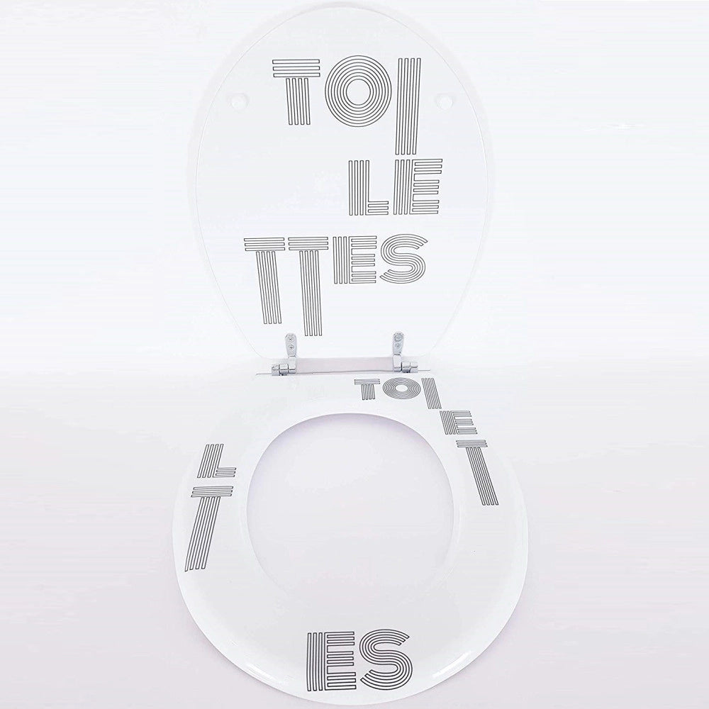 Trade Shop - Copriwater Universale Legno Scritta Toilettes Tavoletta Bagno Copri Water Vaso -        3,5