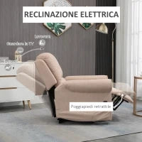Poltrona Alzapersona Reclinabile fino a 135° con Telecomando e Poggiapiedi, 88x92x106 cm, Marrone Chiaro