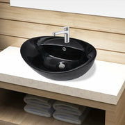 Lavandino per bagno in Ceramica nera ovale con Foro di trabocco 141921
