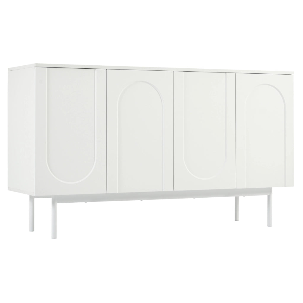 Credenza bianca con ripiani regolabili e gambe in metallo; MDF