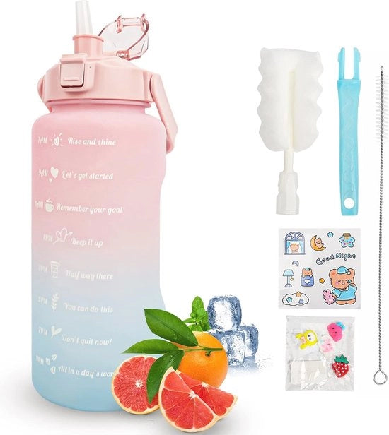 Bottiglia da 2 Litri senza BPA con Rietje e Marcatura del Tempo - Impermeabile e Ideale per lo Sport e i Viaggi