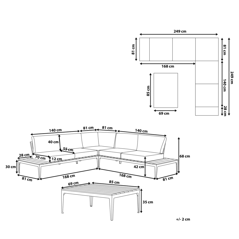 Set divano ad angolo da giardino cuscini grigi tavolo design a doghe set moderno da conversazione a 5 posti