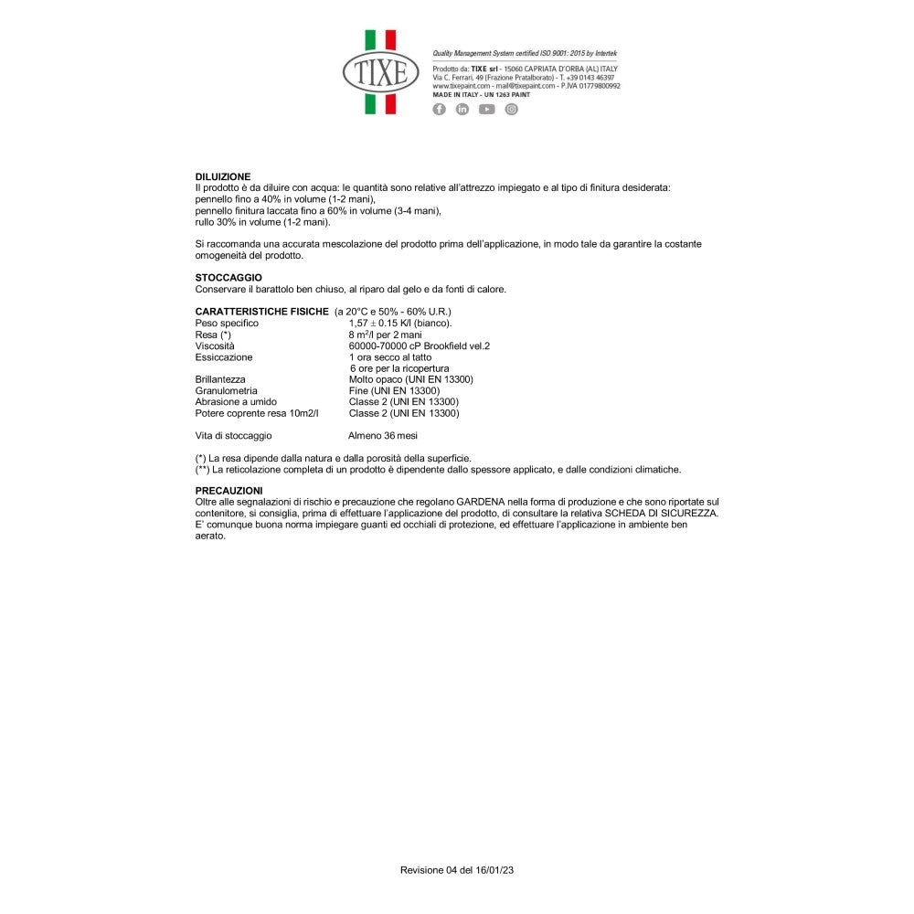 Tixe gardena 4lt idro pittura superlavabile bianca opaca per interni ed esterni alta copertura