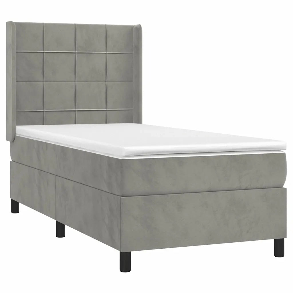 Giroletto a Molle con Materasso Grigio Chiaro 90x190 cm Velluto 3132651