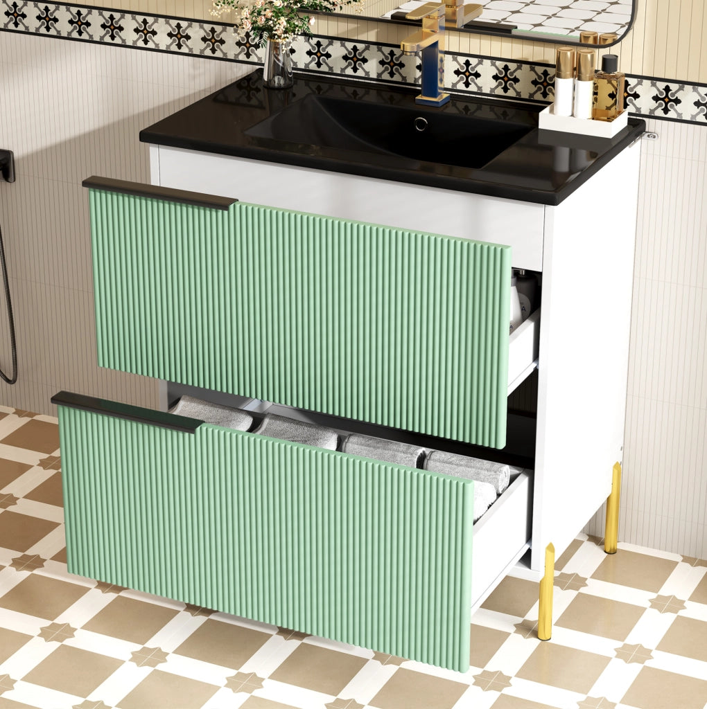 Mobile bagno con lavabo in ceramica e 2 cassetti; 81;5 cm in MDF verde