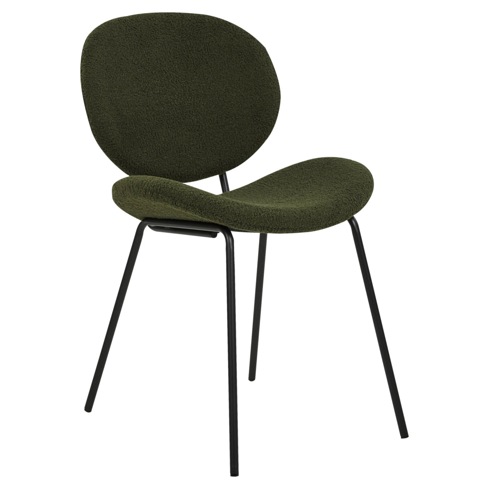 Set di 2 sedie da pranzo Verde Scuro con gambe senza braccioli Bouclè PU Gambe in ferro nero Design contemporaneo e retrò Sedute per la sala da pranzo