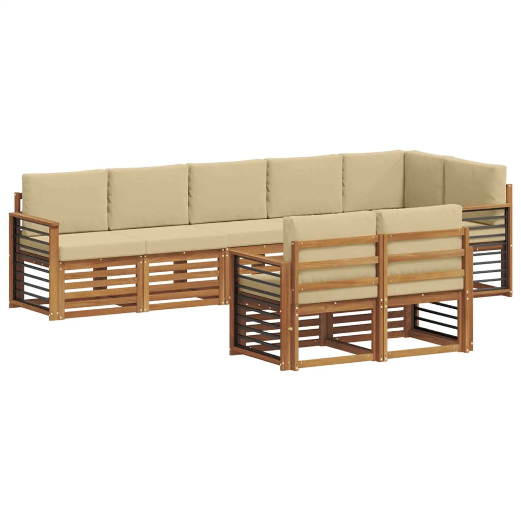 Set divani 8 pcs Naturale e Beige Legno di Acacia Massello