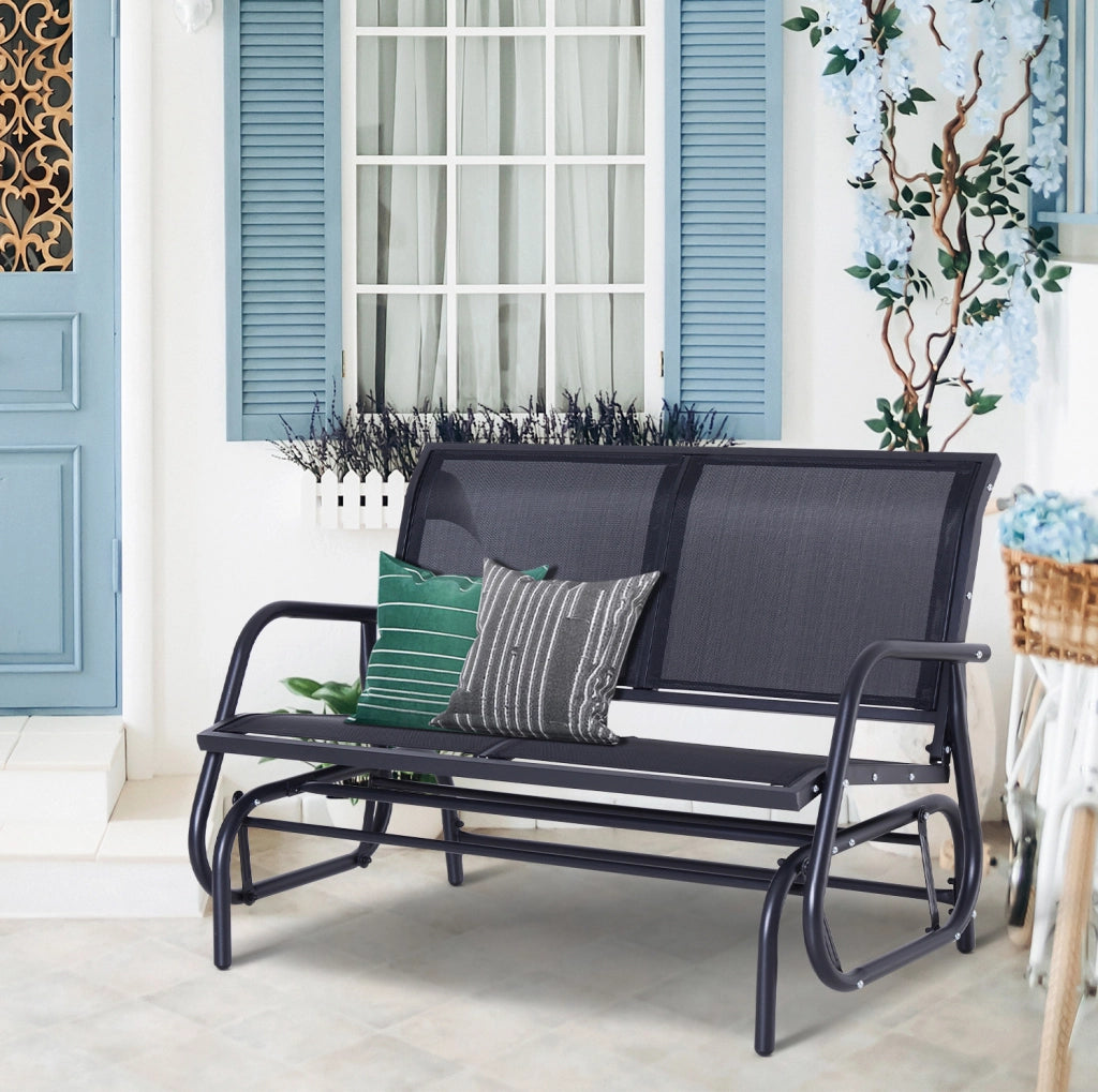 Panca a dondolo da giardino 2 posti 120x70x85 cm in metallo e rete; nero