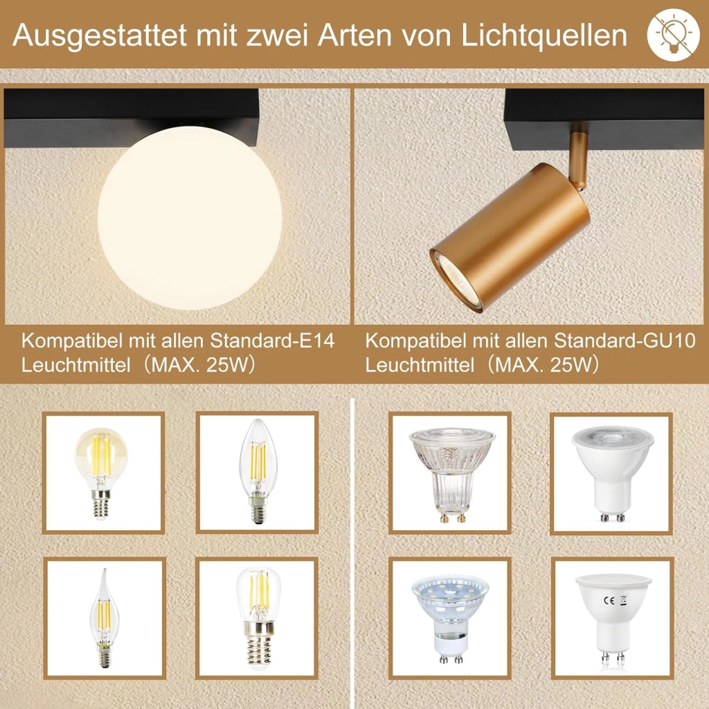 ZMH Faretto da soffitto 2 fiamme E14 moderne metallo sfera vetro 40cm per corridoio cucina