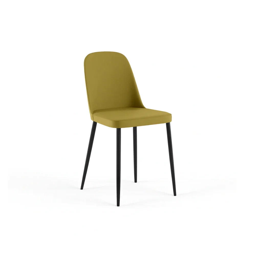 Set di 4 sedie da pranzo imbottite in tessuto soft touch effetto velluto senape Gaelia con struttura in metallo facili da pulire | Duzzle