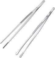 Due Pincette per Barbecue in Acciaio Inossidabile 30cm - Pincetta Professionale per Carne, Grill e Garnitura con Punte a Scaglie per Bradare, Grillare, Garnire - Pincetta da Cucina, Tastone Preciso per Cucina, BBQ (Argento)