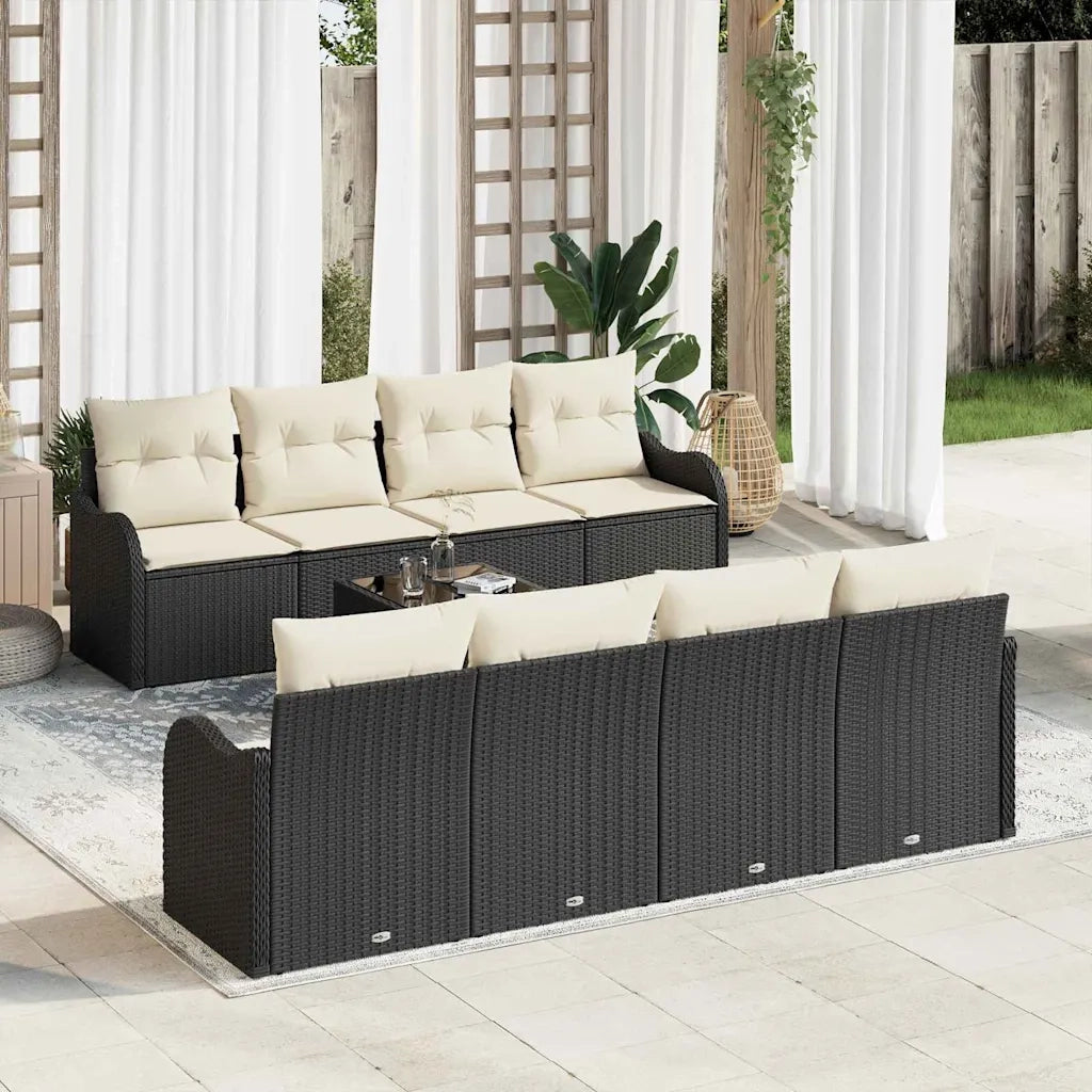 Set Divano da Giardino con cuscino 9 pcs Nero e Crema 3354296