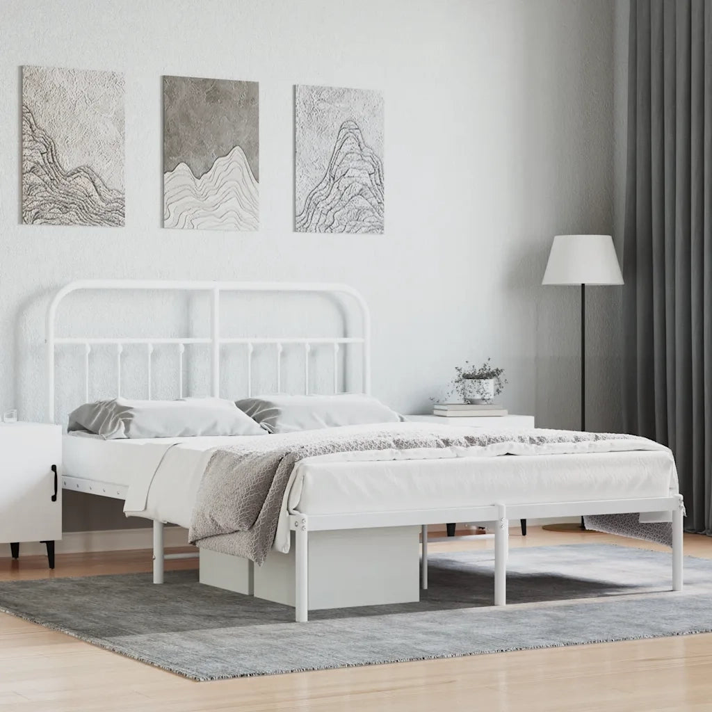 Giroletto con Testiera-Struttura Letto con testiera Metallo Bianco 140x200 cm 701706