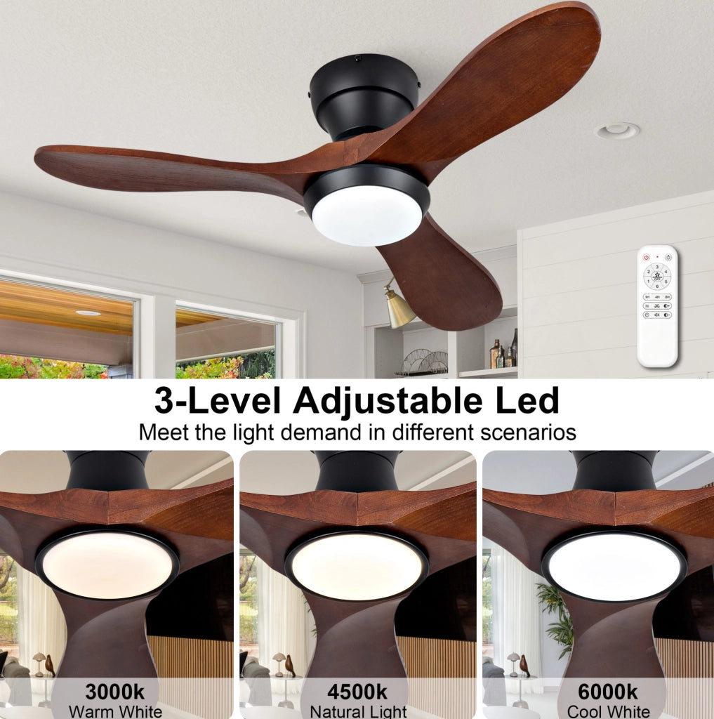 Ventilatore da soffitto 36 pollici con luce LED, telecomando e 3 pale in legno