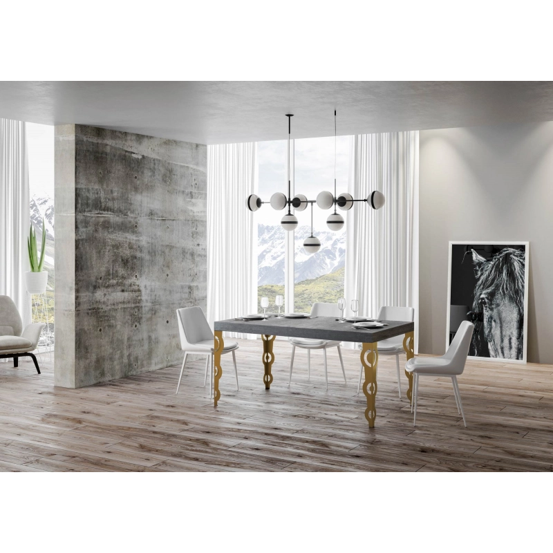 Tavolo allungabile 90x130/234 cm Karamay telaio Oro - Cemento