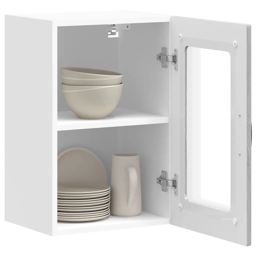 vidaXL Pensile da Cucina con Porta in Vetro Kalmar Grigio Sonoma