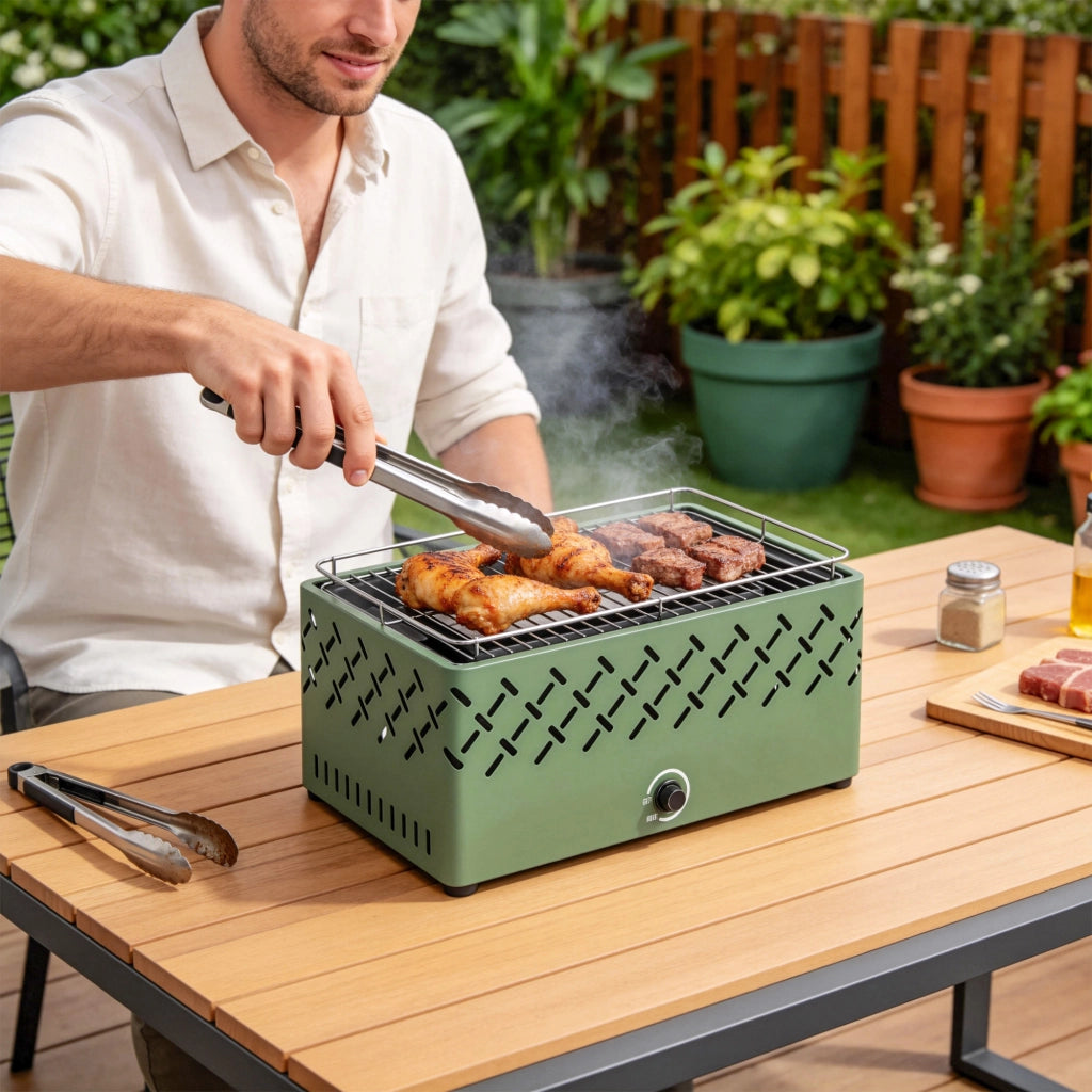 Barbecue a Carbone con Ventilatore e Griglia Verde ¨C zephmum ¨C 45.5x29x21 cm