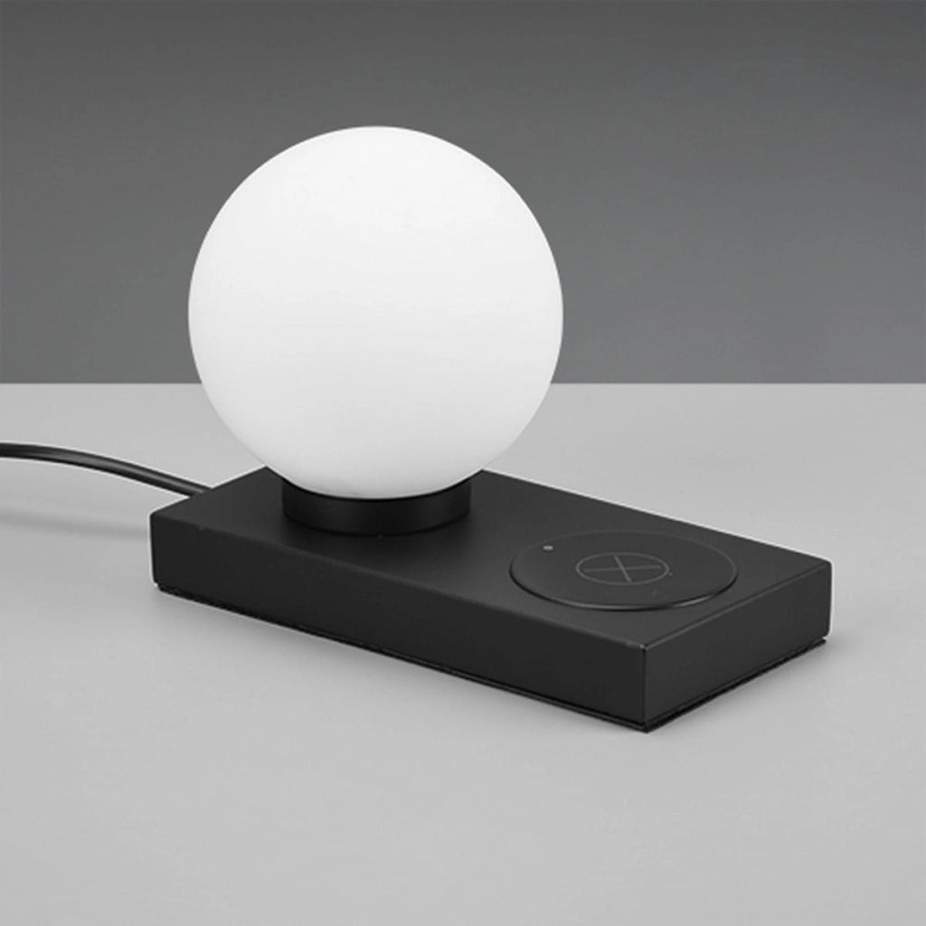 Lampada da tavolo CHLOE nera/vetro bianco, ricarica Qi