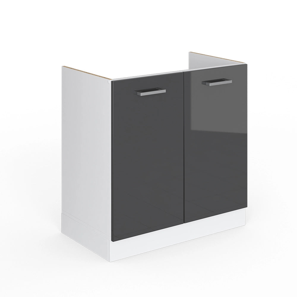 Mobile lavello cucina R-Line Antracite lucido/Bianco 80 cm senza piano di lavoro Vicco