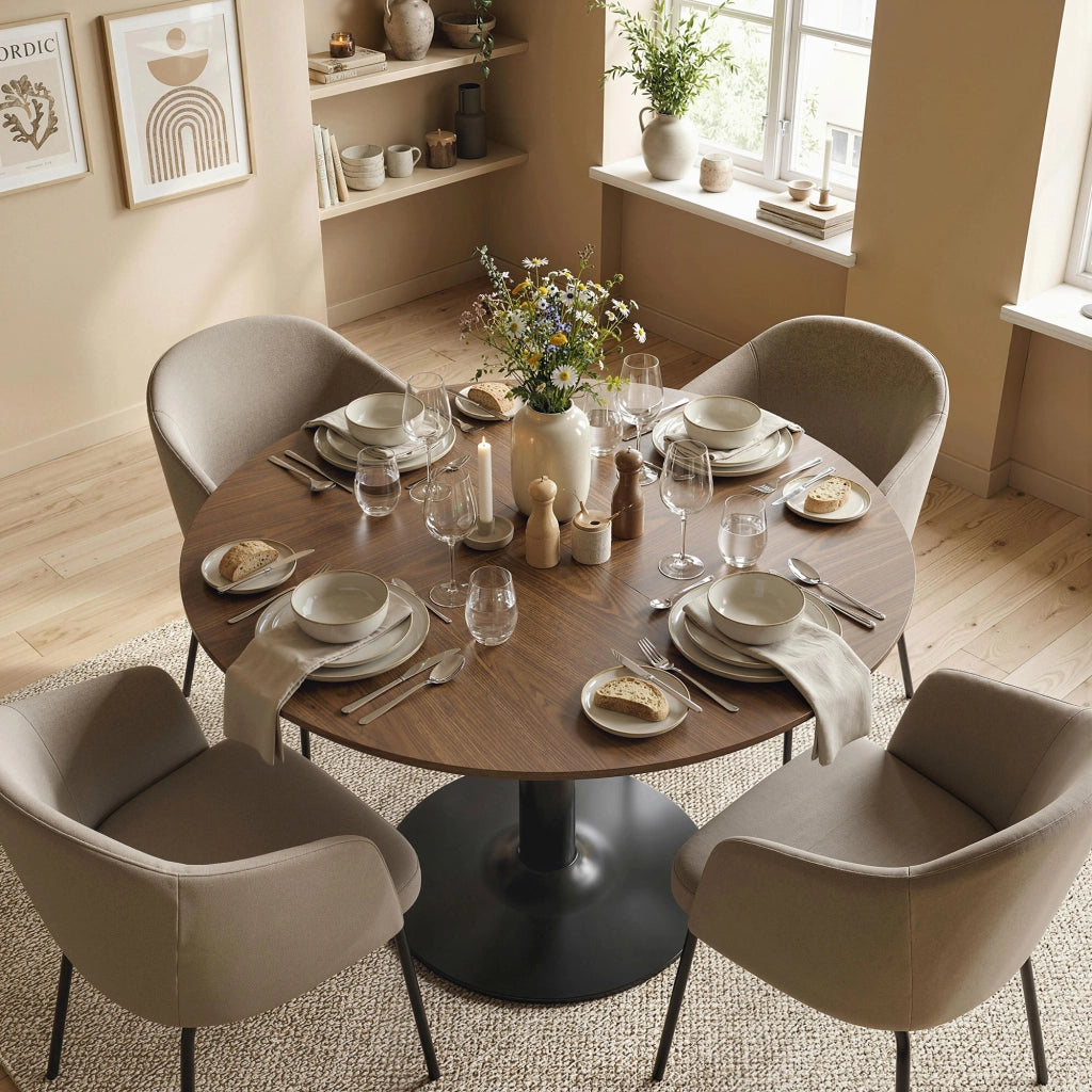 Tavolo da pranzo rotondo per 6 persone ¨C zephmum ¨C effetto legno massello marrone 110 cm