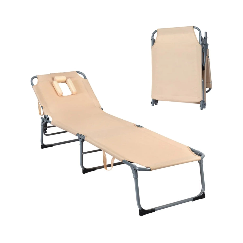 Chaise longue pieghevole 194 x 61 x 36-86 cm schienale regolabile in 5 posizioni e cuscino rimovibile alluminio beige 20_0011255