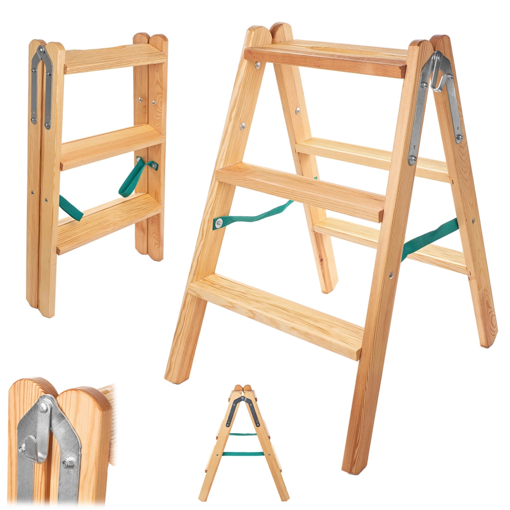 Scala a pioli in legno KADAX 2x3 con gradini larghi, ideale per imbianchini.