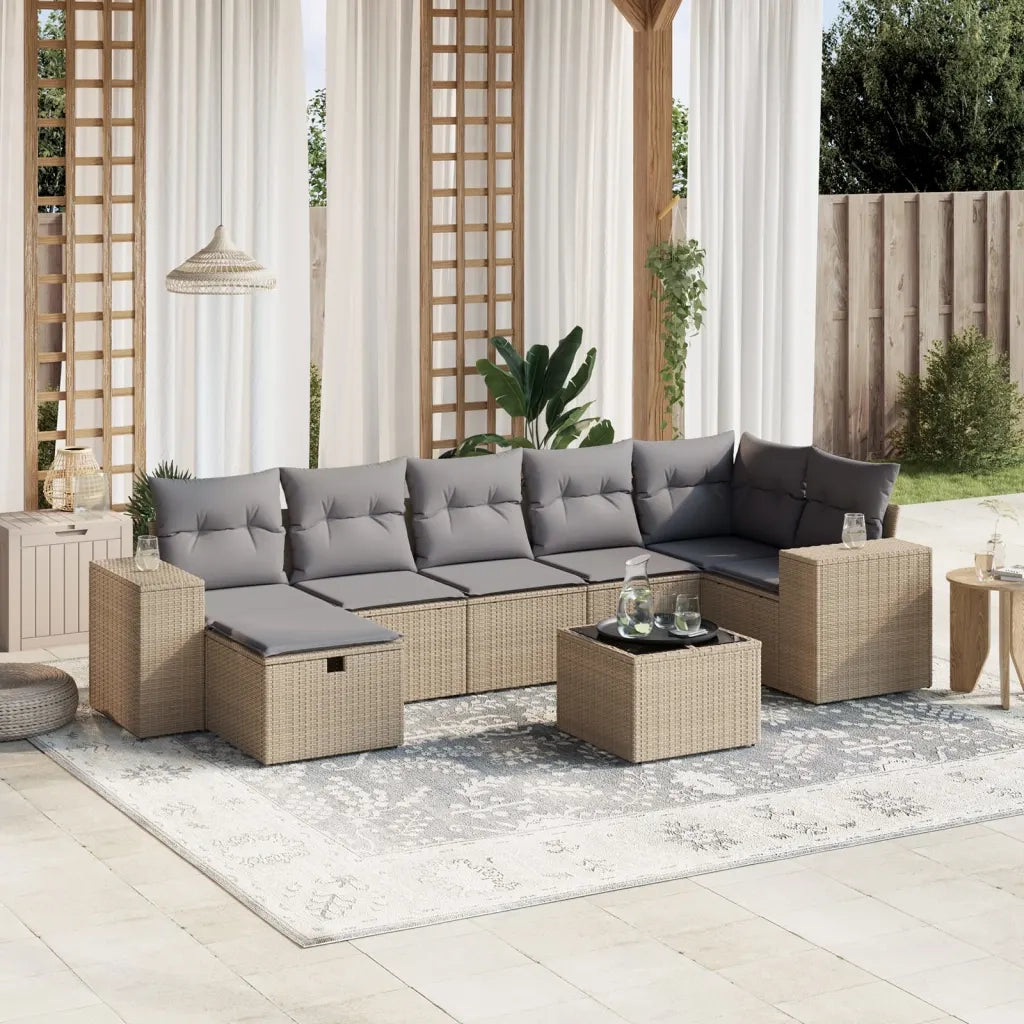 Set Divano da Giardino 8 pz con Cuscini Beige Misto Polyrattan