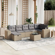Set Divano da Giardino 8 pz con Cuscini Beige Misto Polyrattan