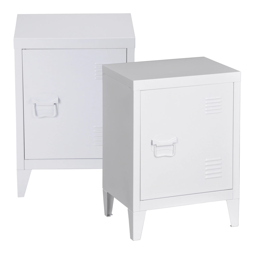 Set di 2 Comodini Inari in Acciaio con Anta - Bianco [en.casa]