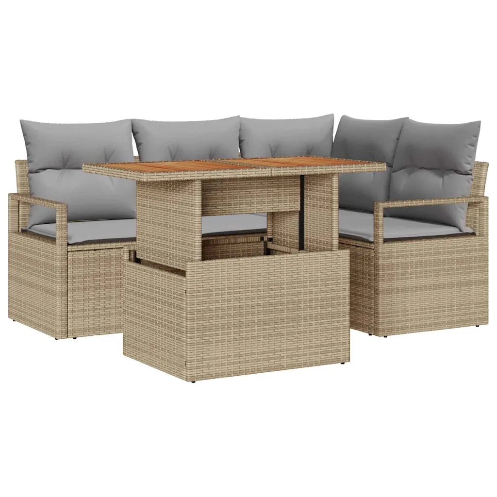 Set da Pranzo per Giardino con cuscino 5 pcs Beige e grigio