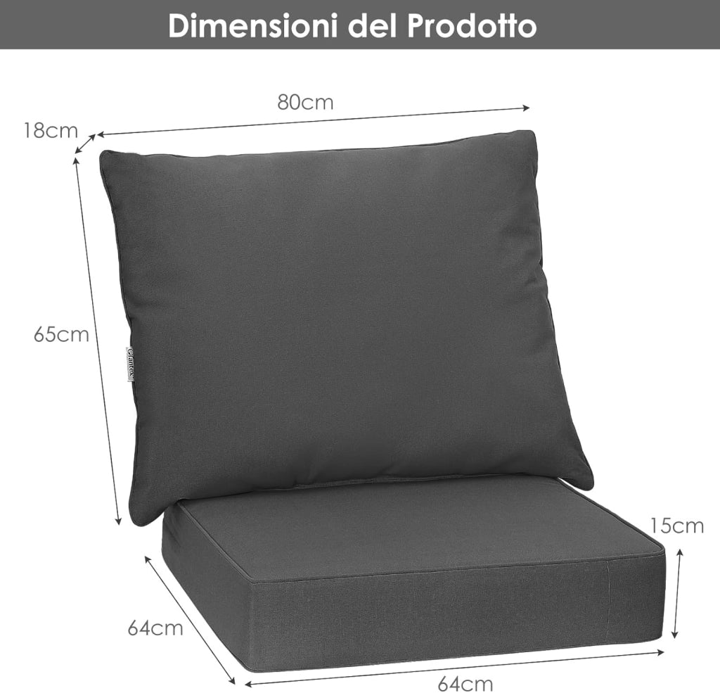 Cuscino per Divano da Giardino, Cuscino per Sedia Rattan per Esterno, Set di 2 Cuscino per Mobili da Giardino (Grigio)