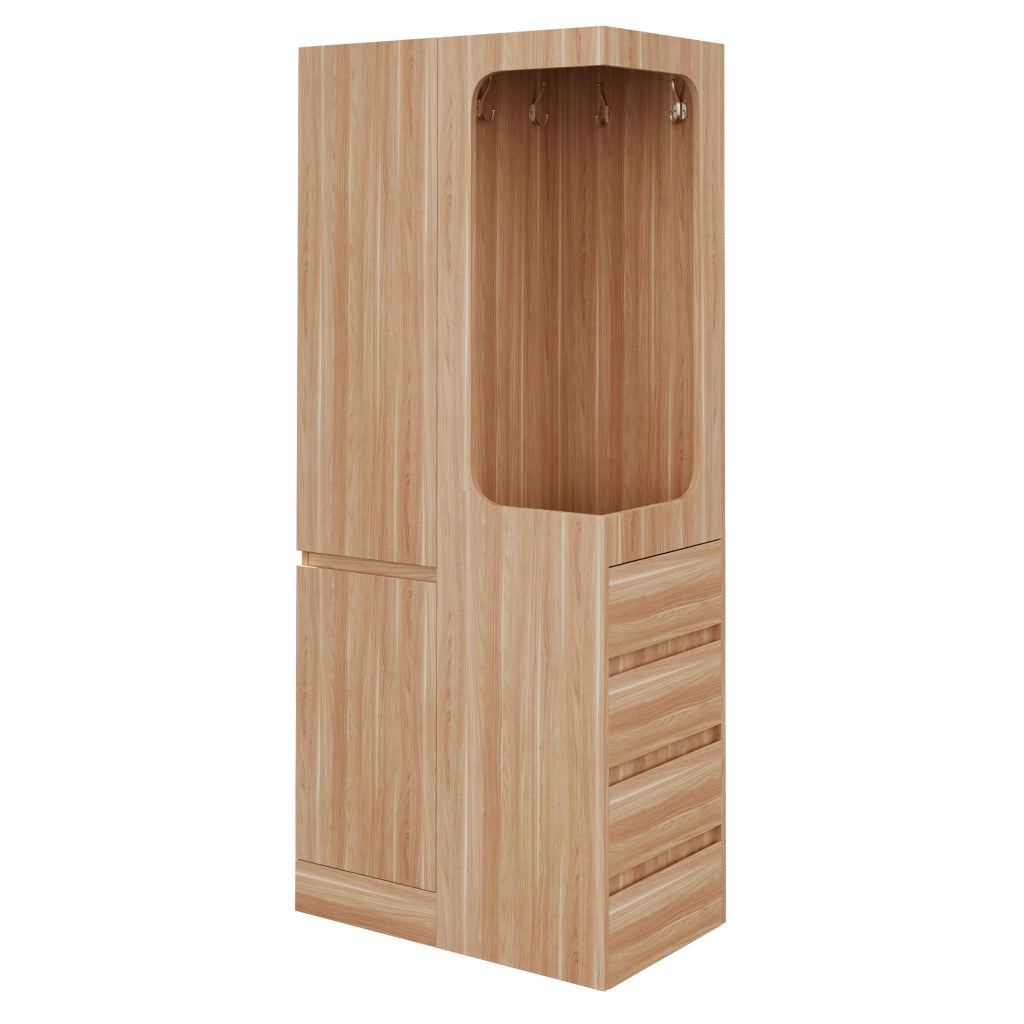 Armadio con 4 cassetti e vano appendiabiti aperto, 1 anta, per camera da letto, in legno naturale, 70 × 40 × 170 cm
