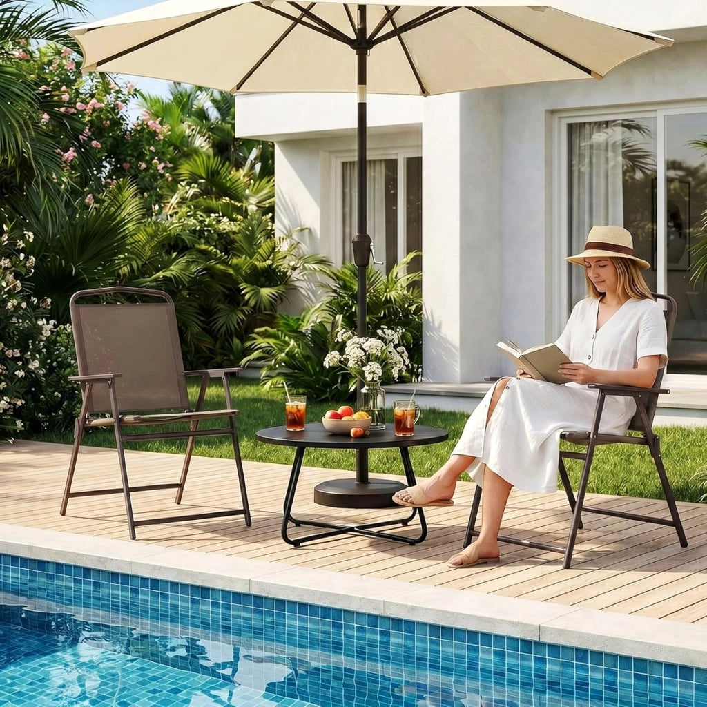 Set di 4 sedie pieghevoli con schienale, braccioli, sedie da terrazza, sedie da pranzo, fino a 150 kg, sedia pieghevole per campeggio, spiaggia, giardino, piscina, terrazza, marrone