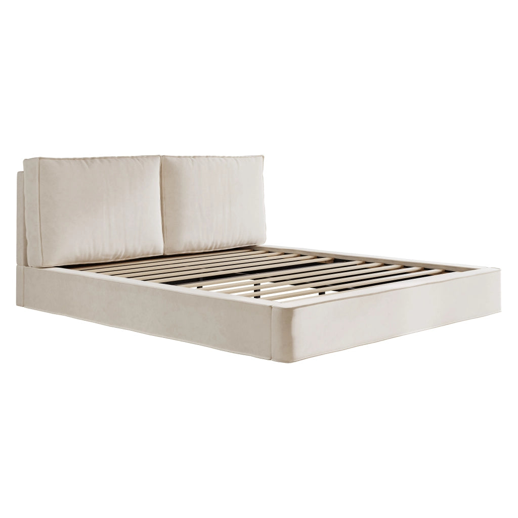 Letto imbottito matrimoniale 180x200 cm in Chenille Beige, con rete a doghe e testiera imbottita