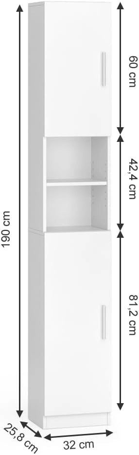 Mobile bagno alto Luis, Bianco, 32 x 190 cm, combinabile con la serie Luis per riporre oggetti in bagno