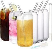 Set di bicchieri da lungdrink da 550 ml, con 6 pezzi, bicchieri in forma di lattina, bicchiere di vetro con cannuccio, bicchieri da Coca Cola spessi, bicchieri a forma di vaso per caffè freddo, birra, smoothie, milkshake