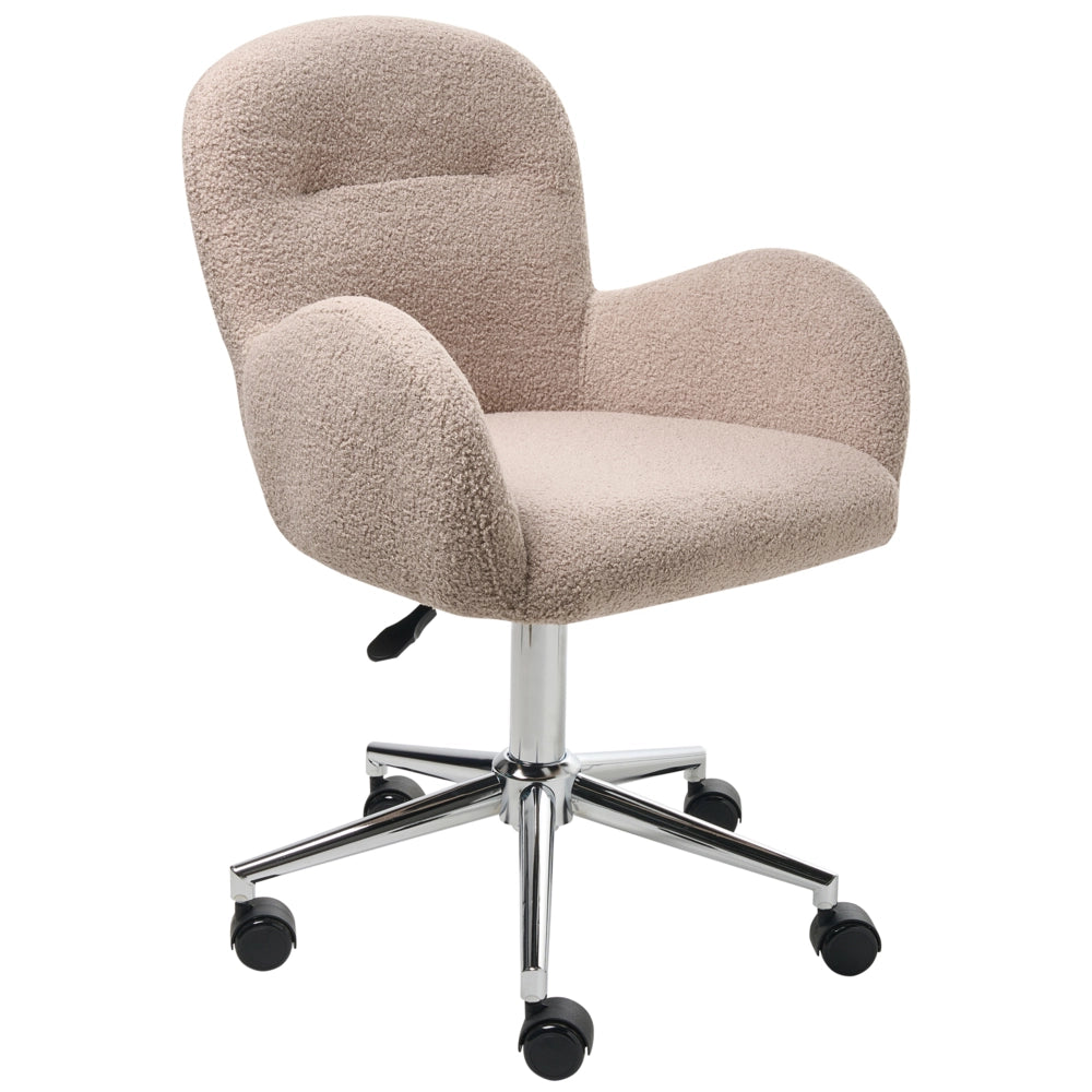 Sedia da ufficio girevole con altezza regolabile in tessuto boucle beige stile moderno retrò ufficio di casa