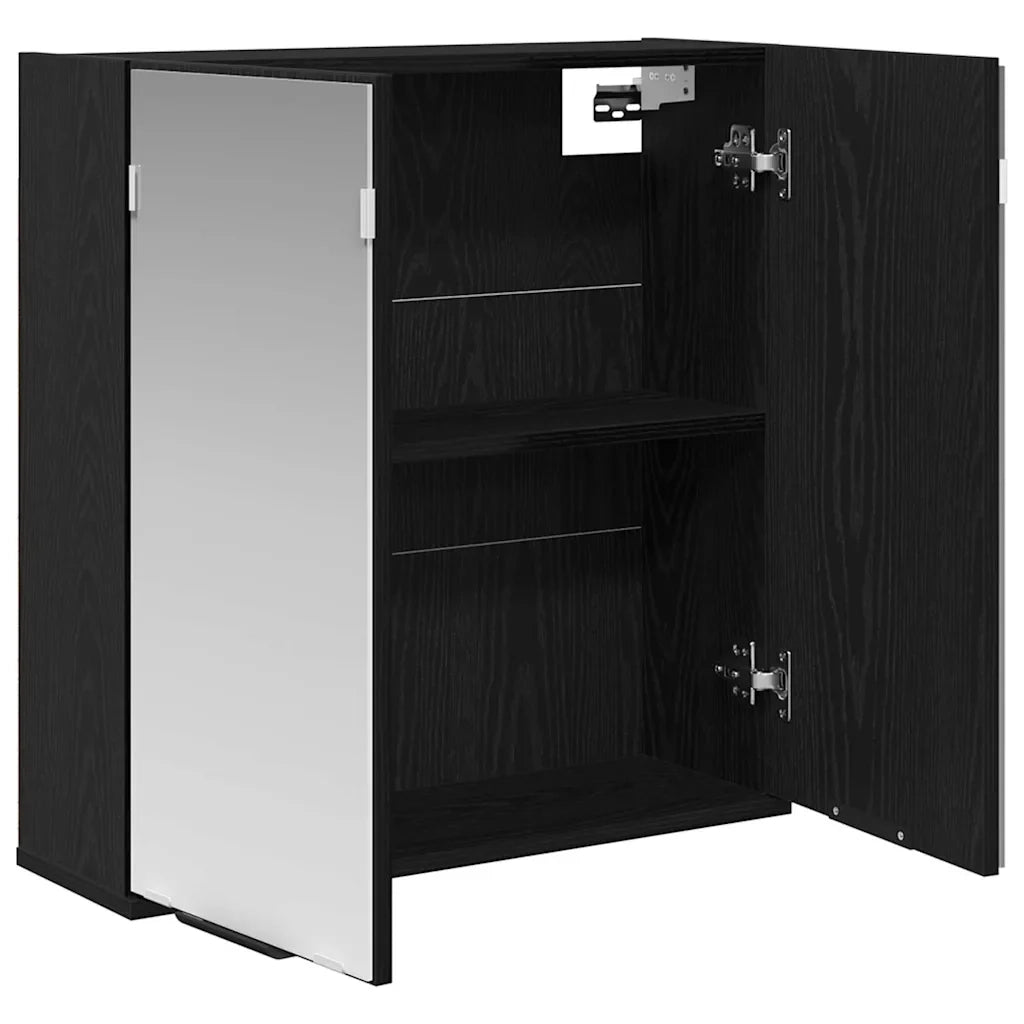 Mobiletto da bagno moderno rettangolare con specchio 64 x 20 x 67 cm ampio spazio contenitivo legno composito di rovere nero 02_0051807