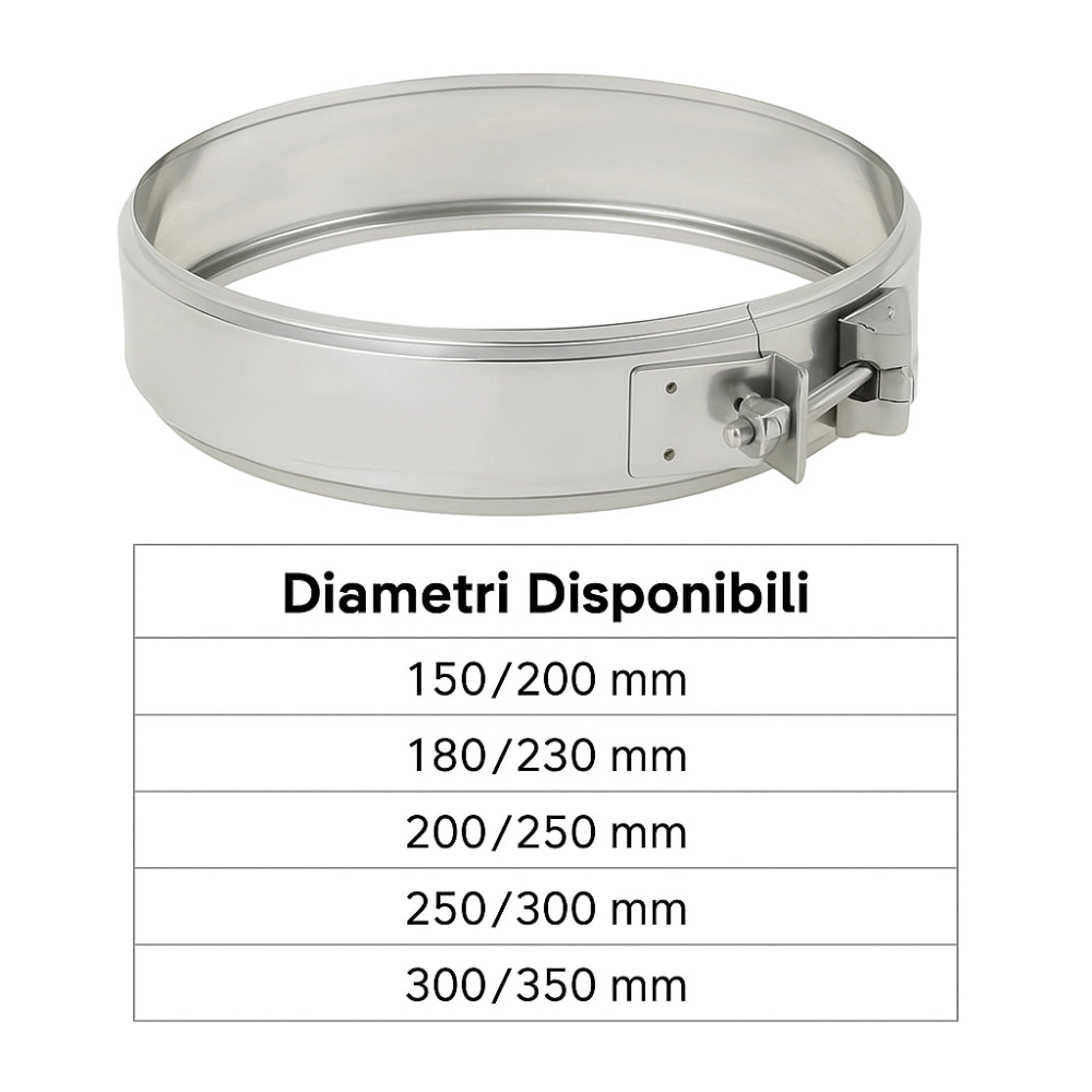 Fascetta bloccaggio doppia parete acciaio inox canna fumaria collare tubature *** misura Ø 300/350 mm, confezione 1
