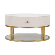 Dalasida, Tavolino da Salotto un Cassetto, 75x75x36h cm Bianco Crema