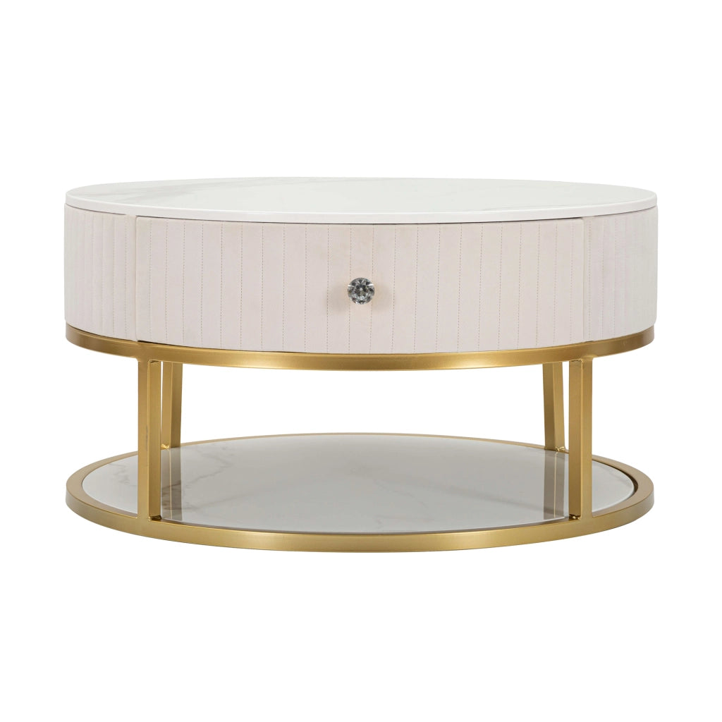 Dalasida, Tavolino da Salotto un Cassetto, 75x75x36h cm Bianco Crema