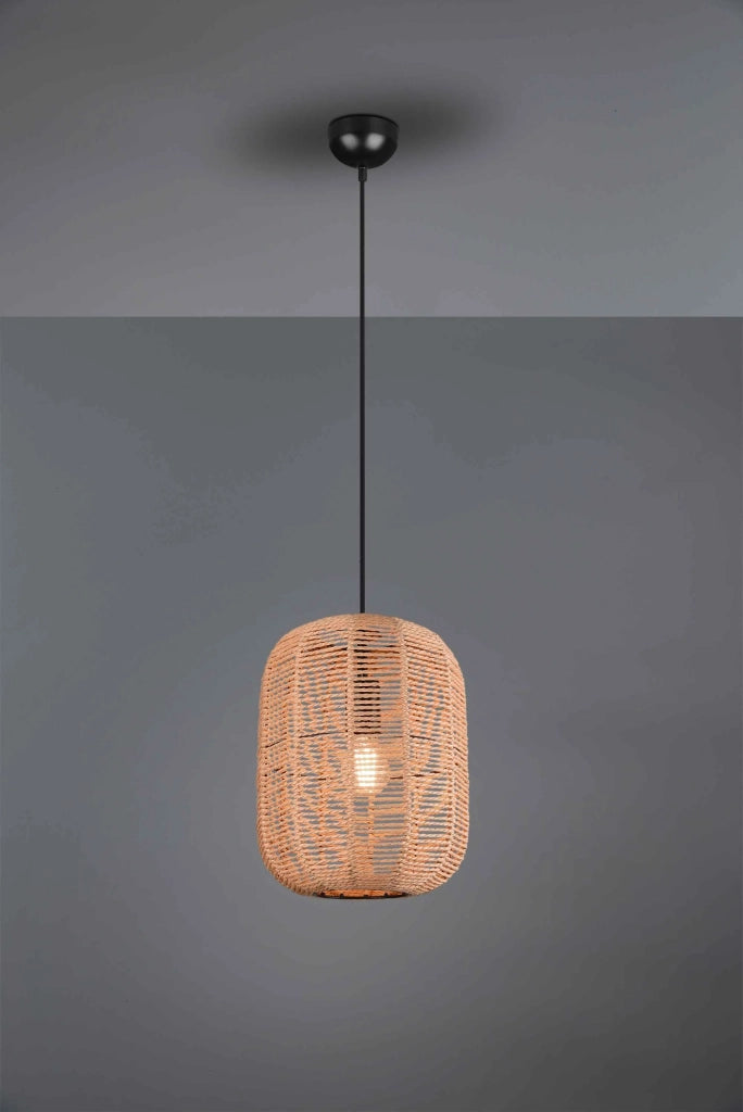 Lampada a sospensione, metallo, nero e corda, D 35 cm, Runa