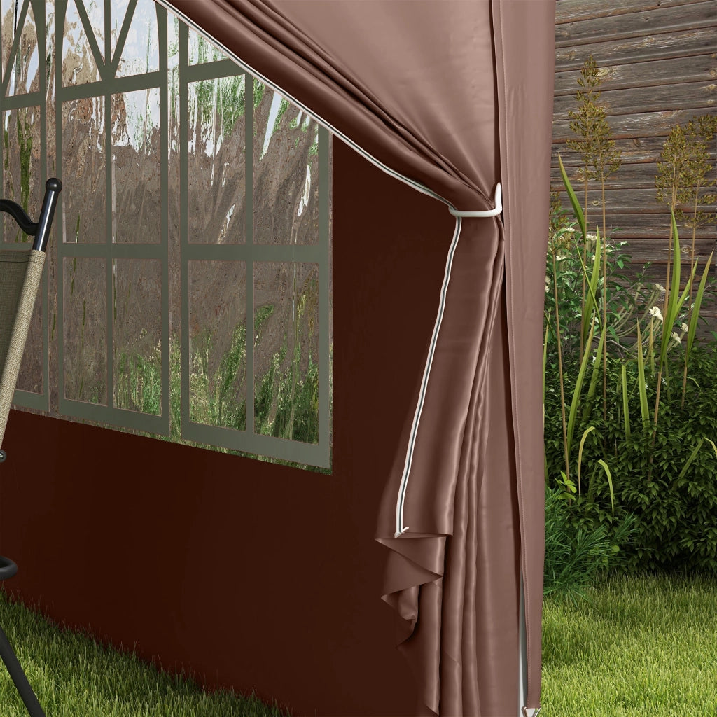 Gazebo da Giardino 3x3 m Pieghevole con 4 Pannelli Laterali in Acciaio e Tessuto Oxford Caffè