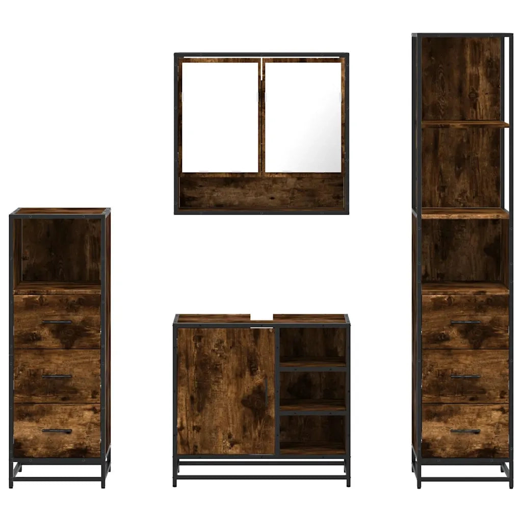 vidaXL Set Mobili da Bagno 4 pz Rovere Fumo in Legno Multistrato