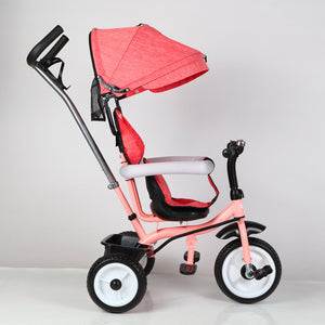Triciclo Passeggino per Bambini 69x49x98 cm con Parasole e Campanellino Trico Funny Rosa