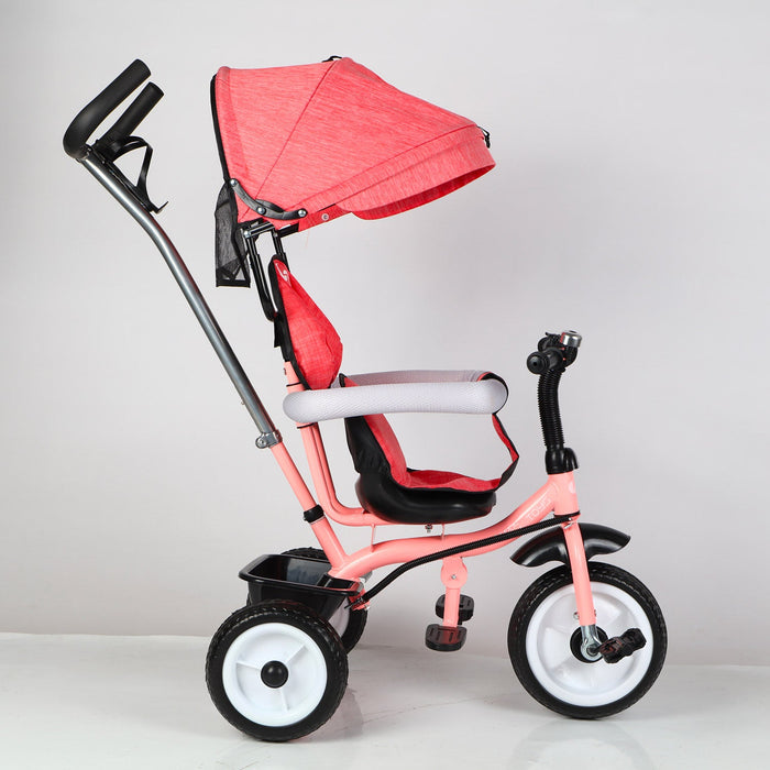 Triciclo Passeggino per Bambini 69x49x98 cm con Parasole e Campanellino Trico Funny Rosa