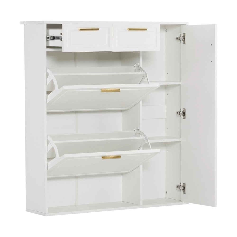 Scarpiera con Cassetti, Ante e Ripiani Regolabili ¨C MINIMAL ¨C Bianco, 95x24x107.5 cm
