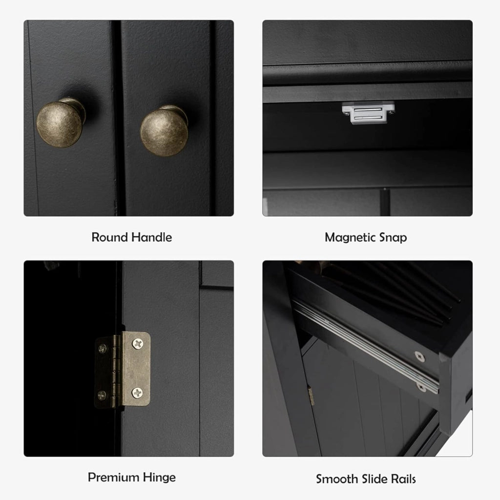 Armadietto portaoggetti multiuso con 1 cassetto e 4 ante, 76 x 40 x 183,5 cm, mobile alto per cucina, soggiorno e bagno, armadietto da bagno in legno (nero)